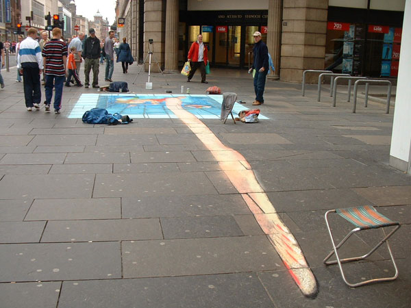 3D pavement drawing of the swimming pool, seen from another angle, so distorted